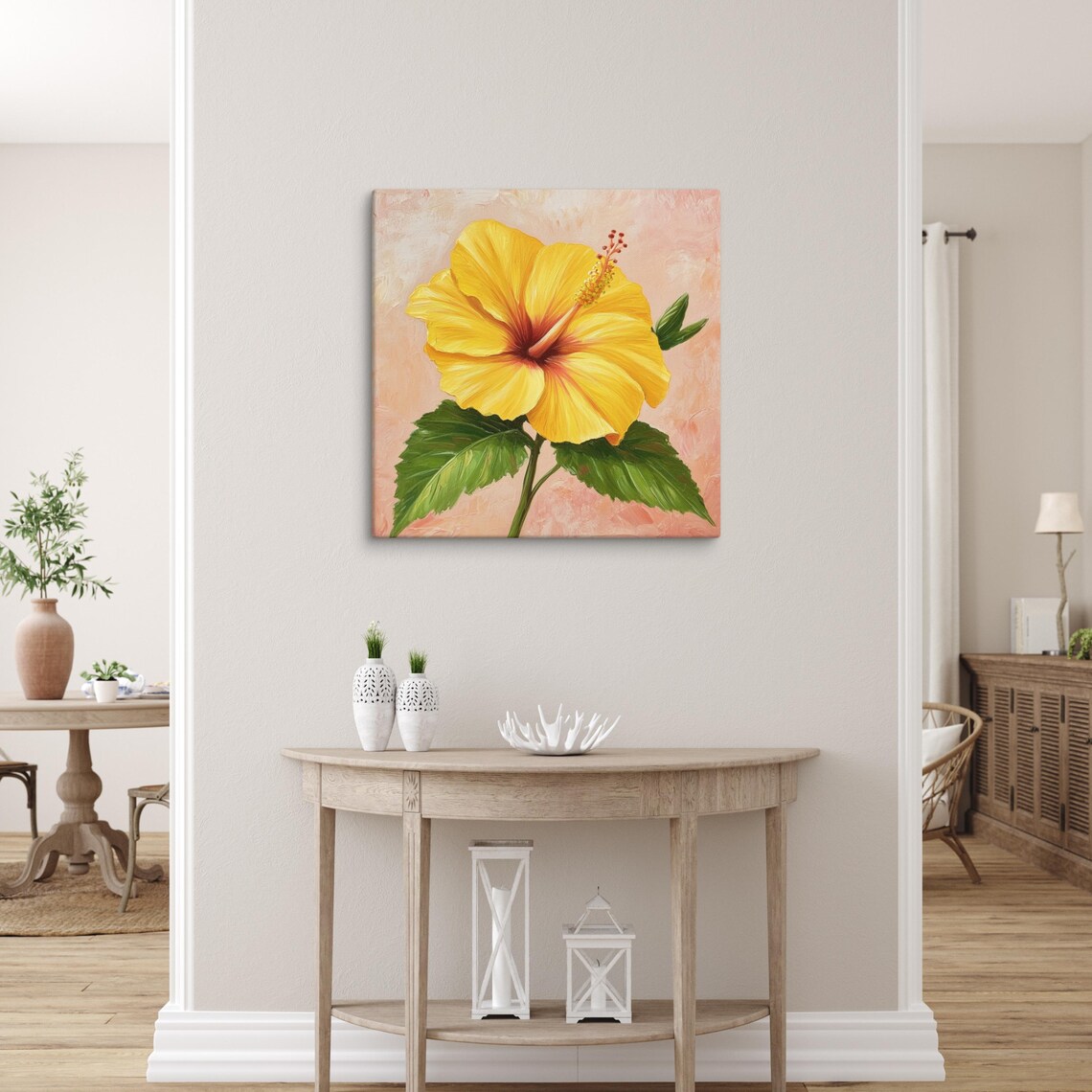 Yellow Hibiscus Tropical Bloom Peach Botanical Floral Art Poster - Image 3