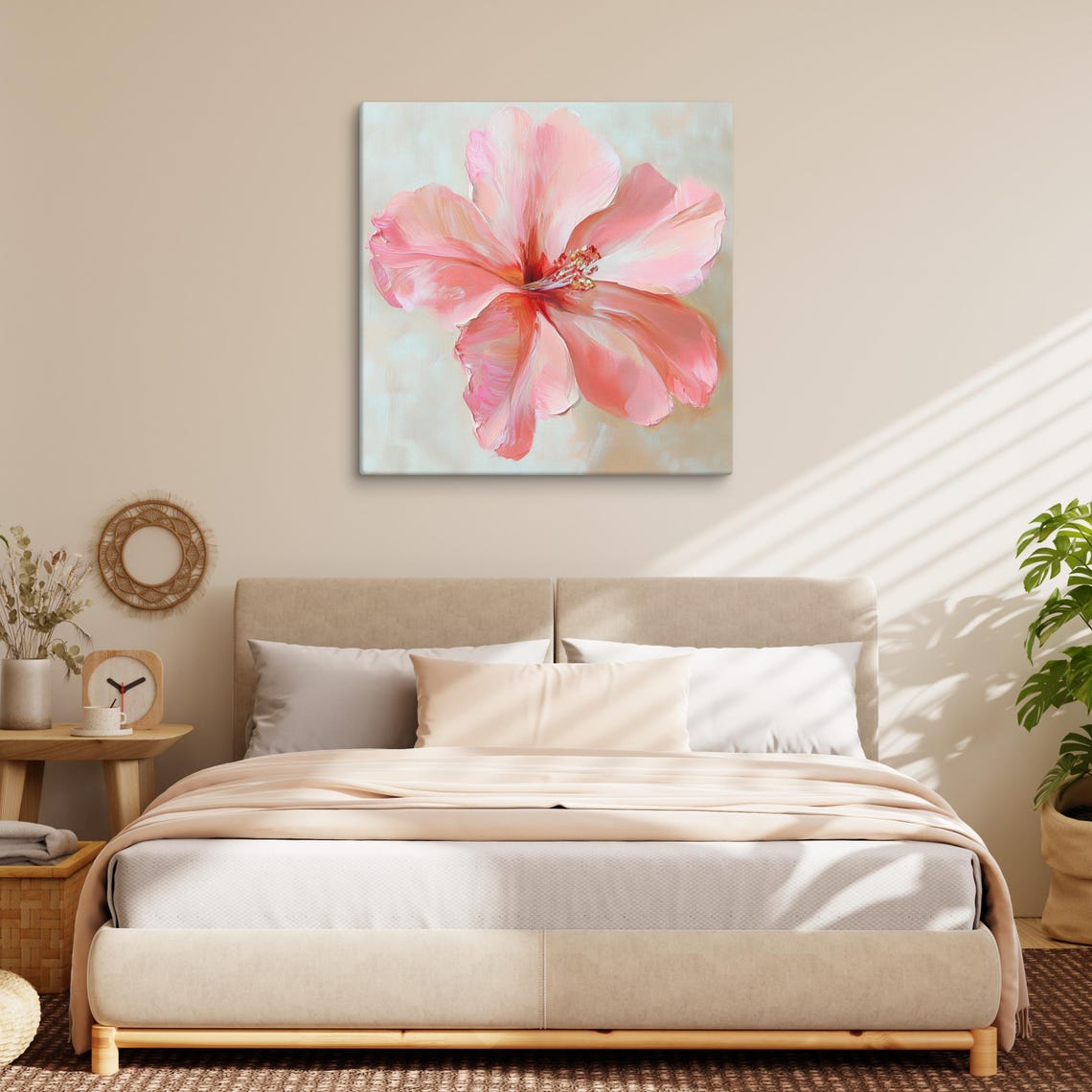 Pink Hibiscus Large Tropical Bloom Soft Floral Painting Print - Image 4