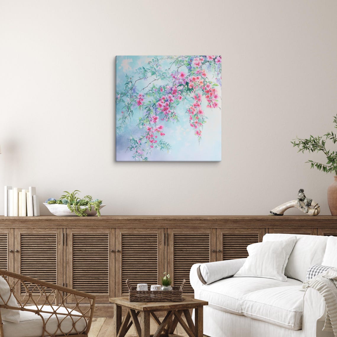 Pink Cherry Blossom Branches Watercolor Spring Painting Print - Image 3