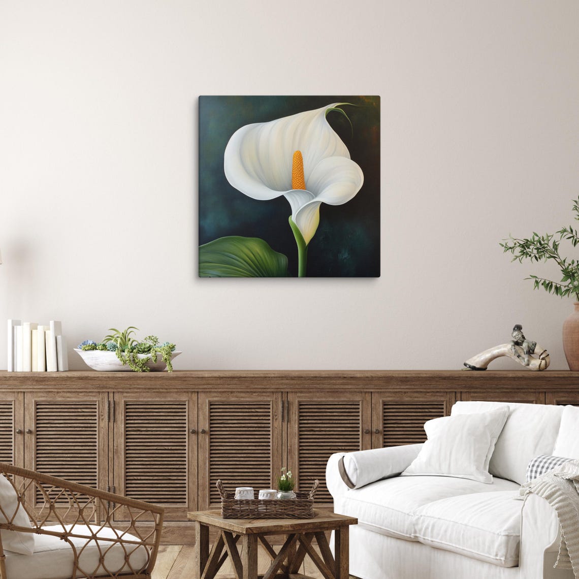 White Calla Lily Orange Spadix Dark Elegant Floral Art Poster - Image 5