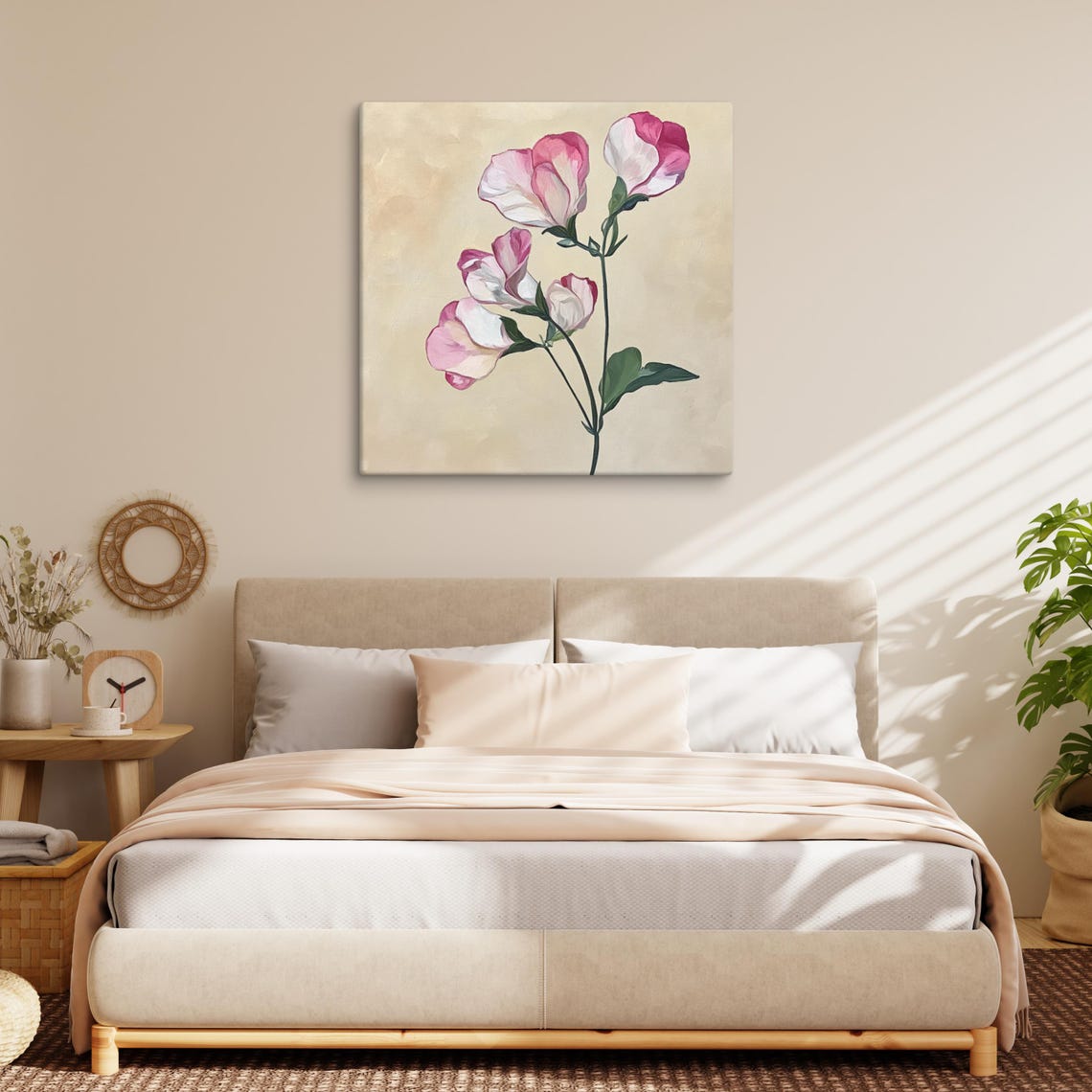 Pink White Sweet Pea Blossoms Botanical Floral Art Wall Poster - Image 2
