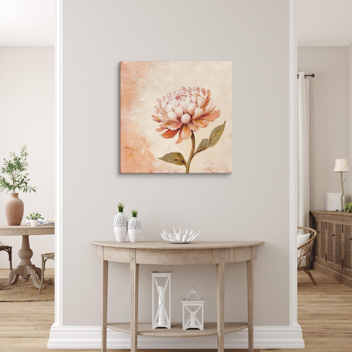Peach Terracotta Chrysanthemum Single Stem Cream Floral Poster - Image 5