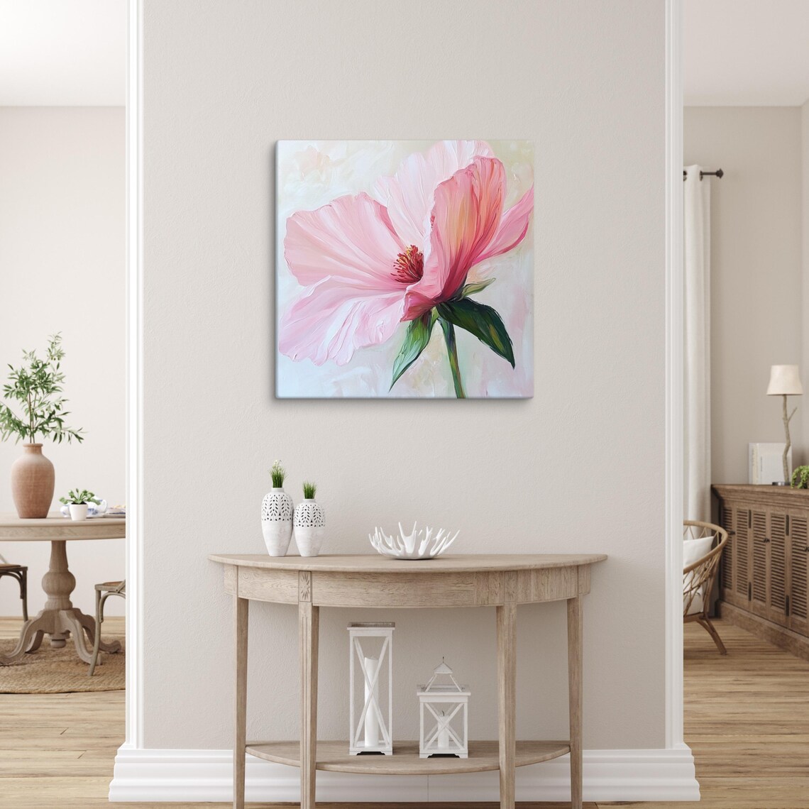 Pink Peony Blossom Close Up Coral Petals Painting Print Poster - Image 3