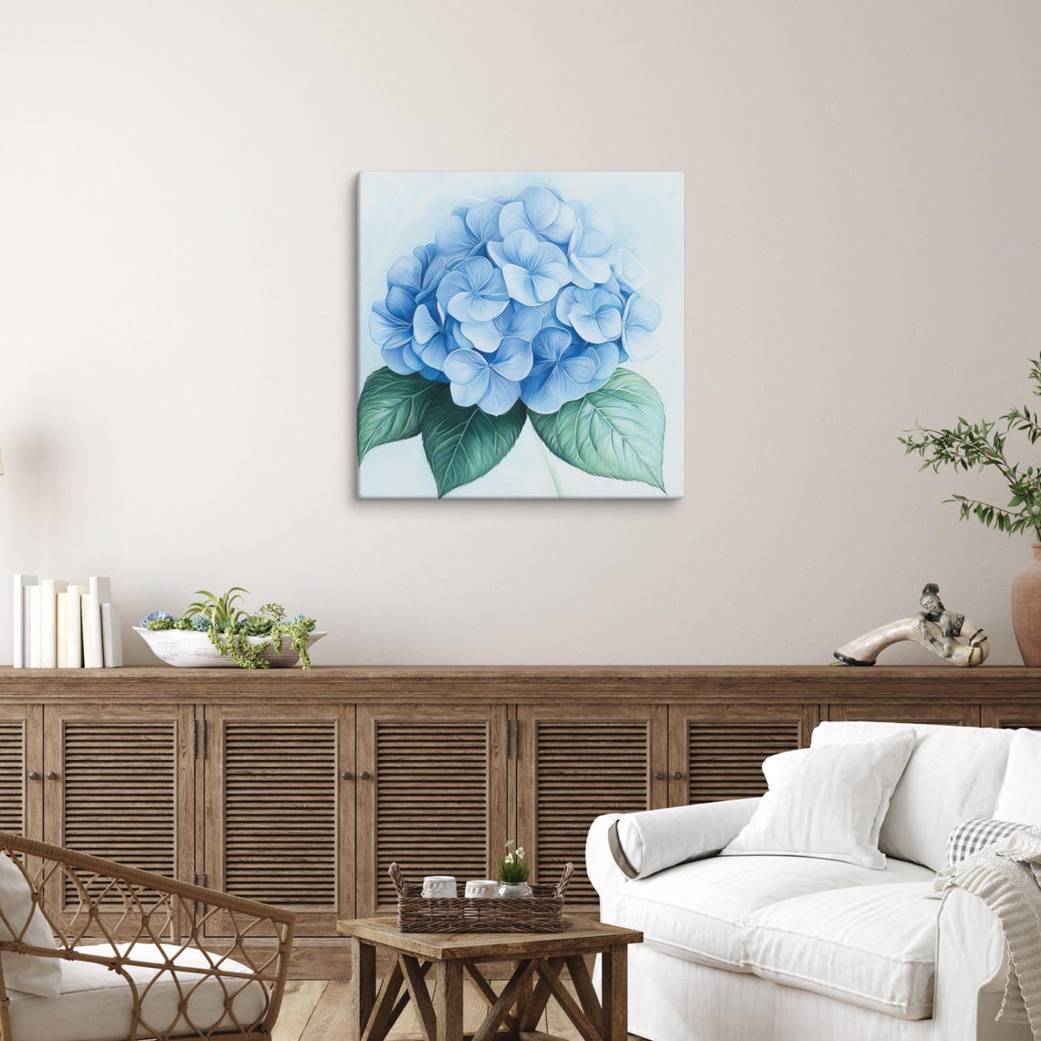 Blue Hydrangea Cluster Lush Full Blooms Floral Painting Print - Image 4