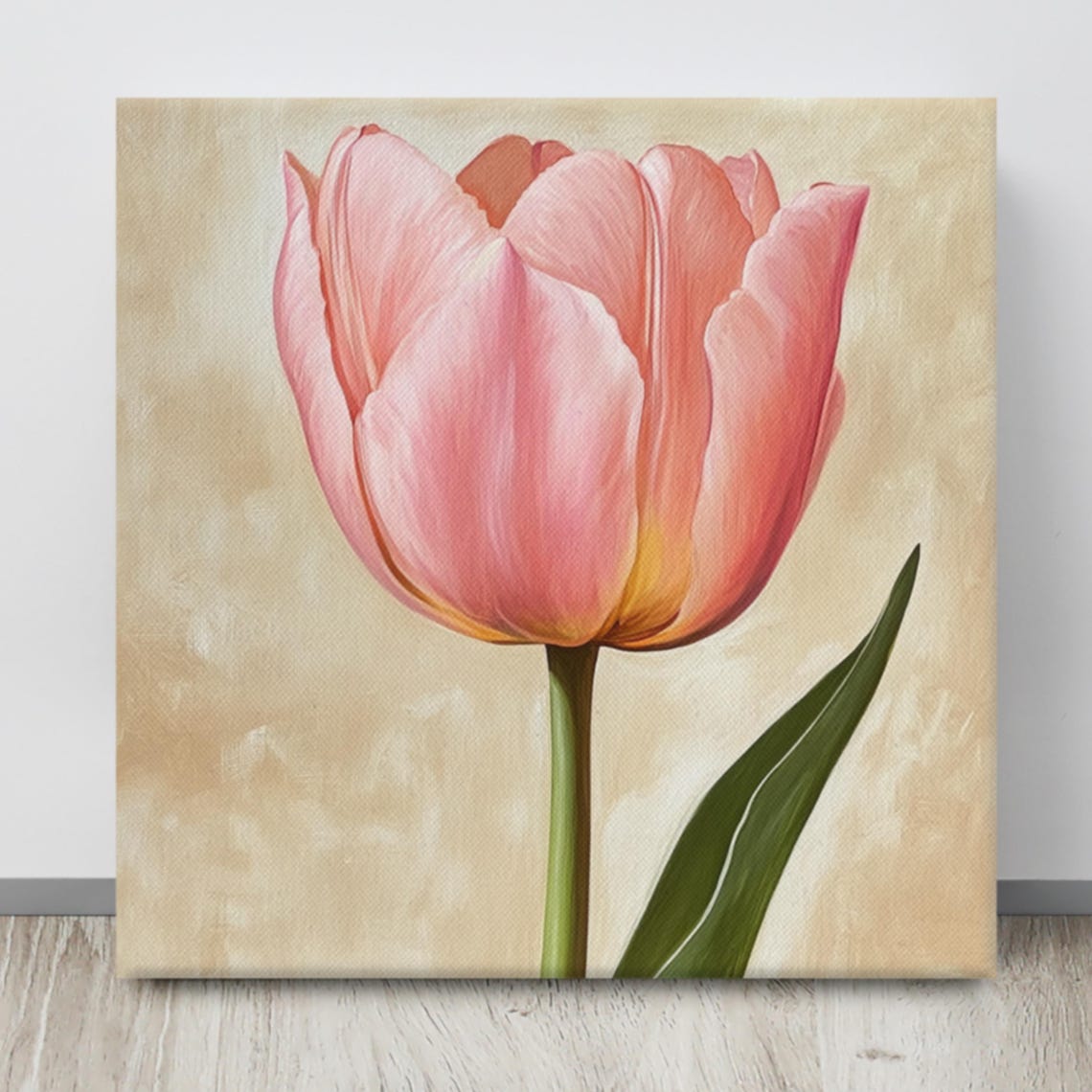 Pink Tulip Single Stem Bloom Beige Botanical Floral Painting Poster - Image 4