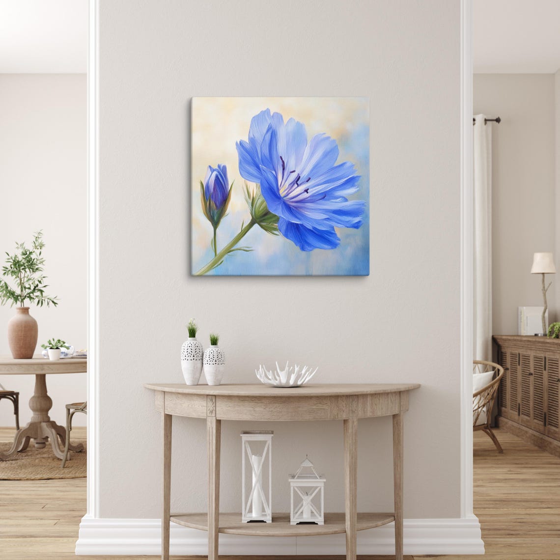 Blue Chicory Flower Bloom and Bud Vivid Botanical Painting Art Poster - Image 5