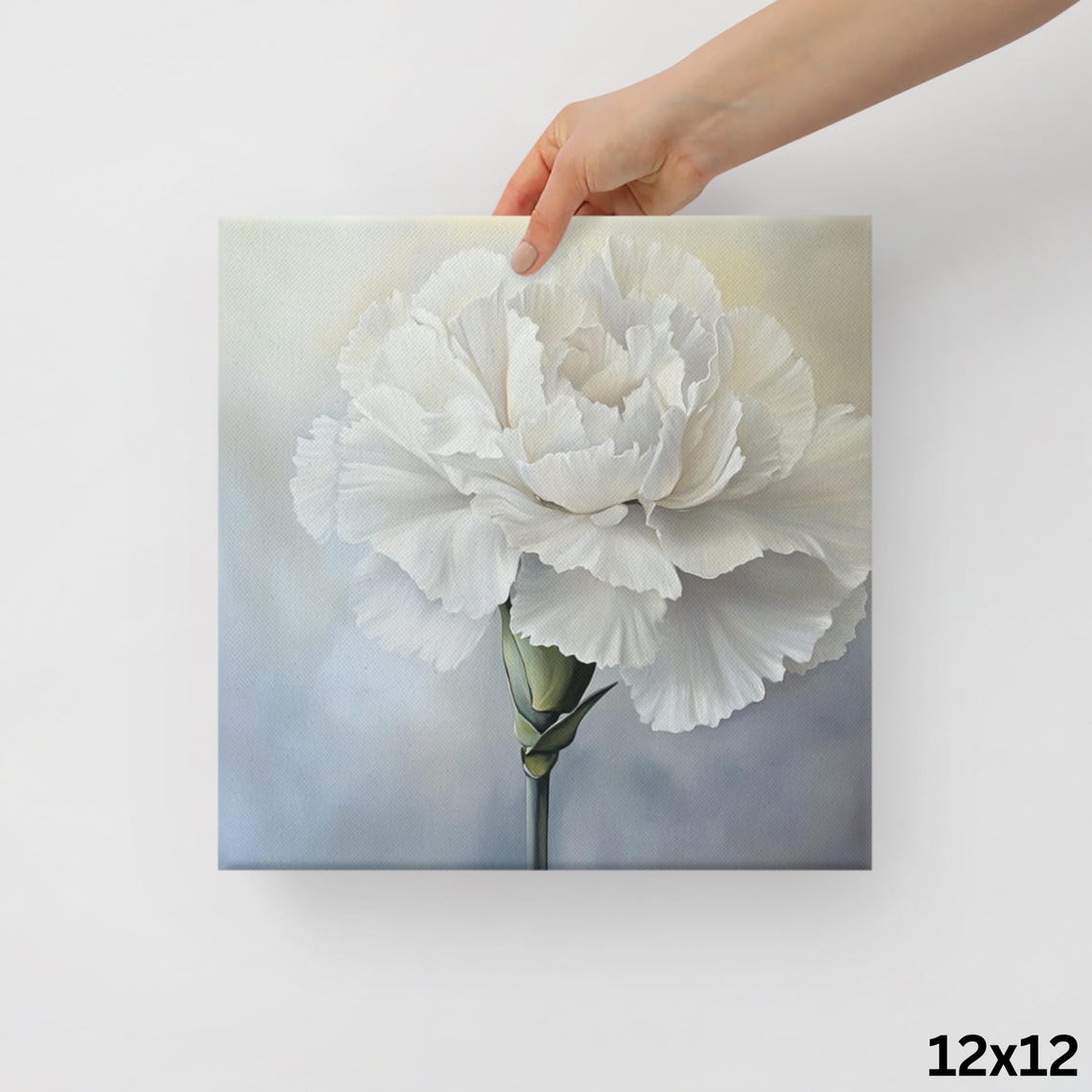 White Carnation Bloom Close Up Ruffled Petals Painting Print Poster - Image 2