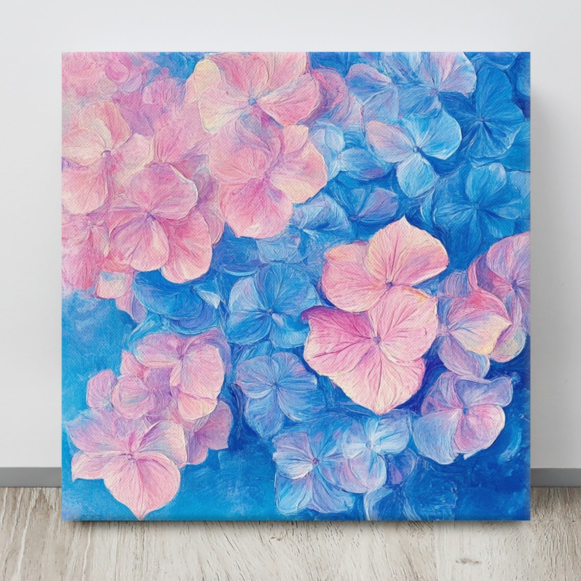 Pink Blue Hydrangea Blossom Close-Up Oil Painting Floral Poster - Image 4