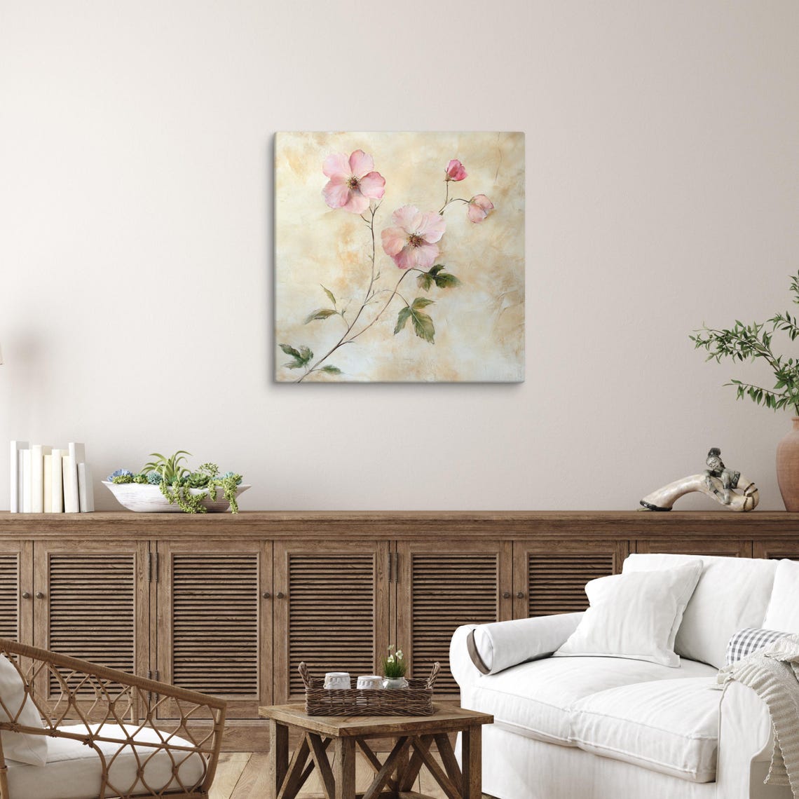 Pink Eglantine Wild Rose Watercolor Aged Paper Floral Art Poster - Image 3
