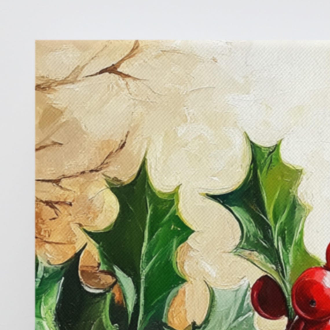 Christmas Holly Branch Red Berries Botanical Holiday Canvas Art Print - Image 3