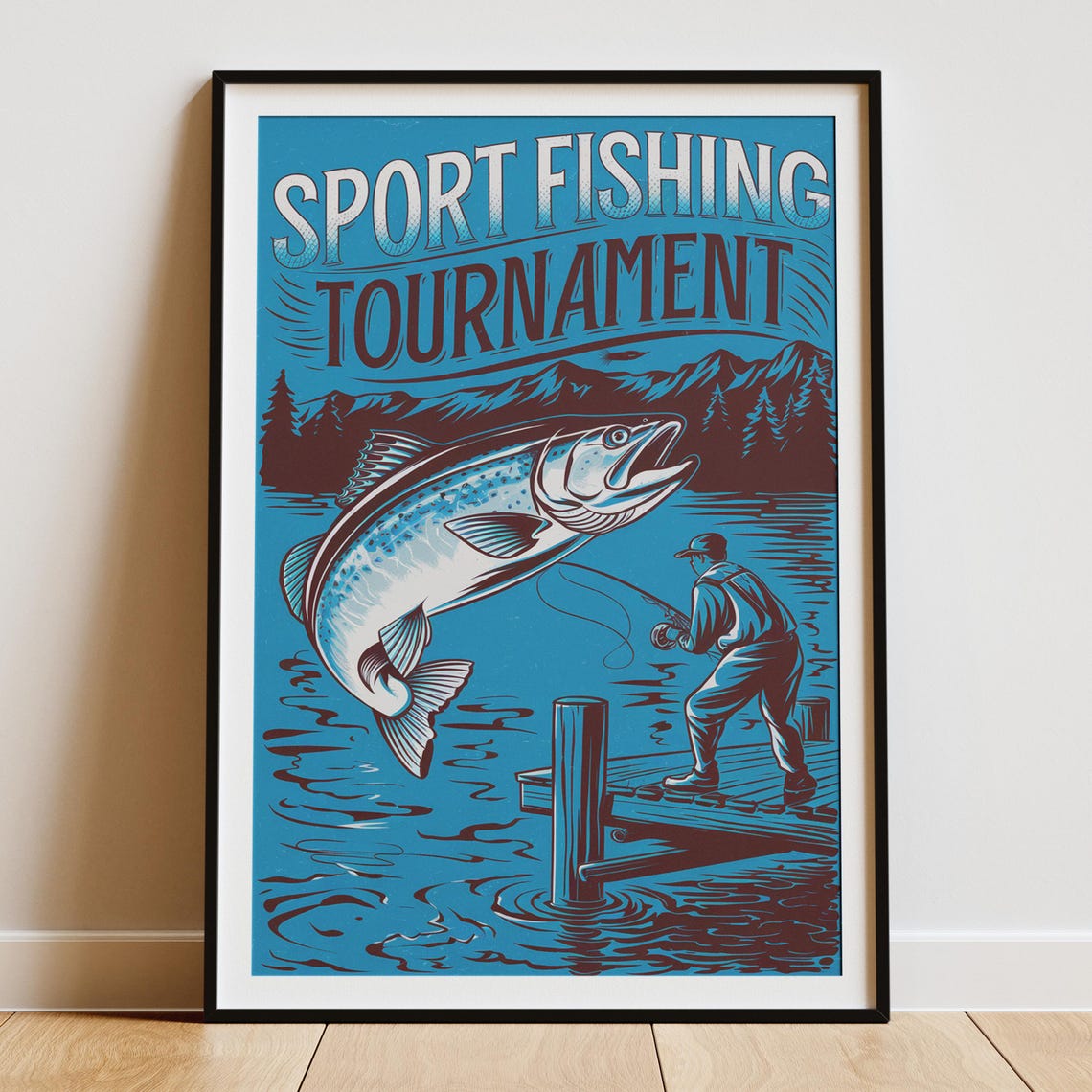Fisherman Vintage Fishing Illustration, Lake House Decor - Image 4