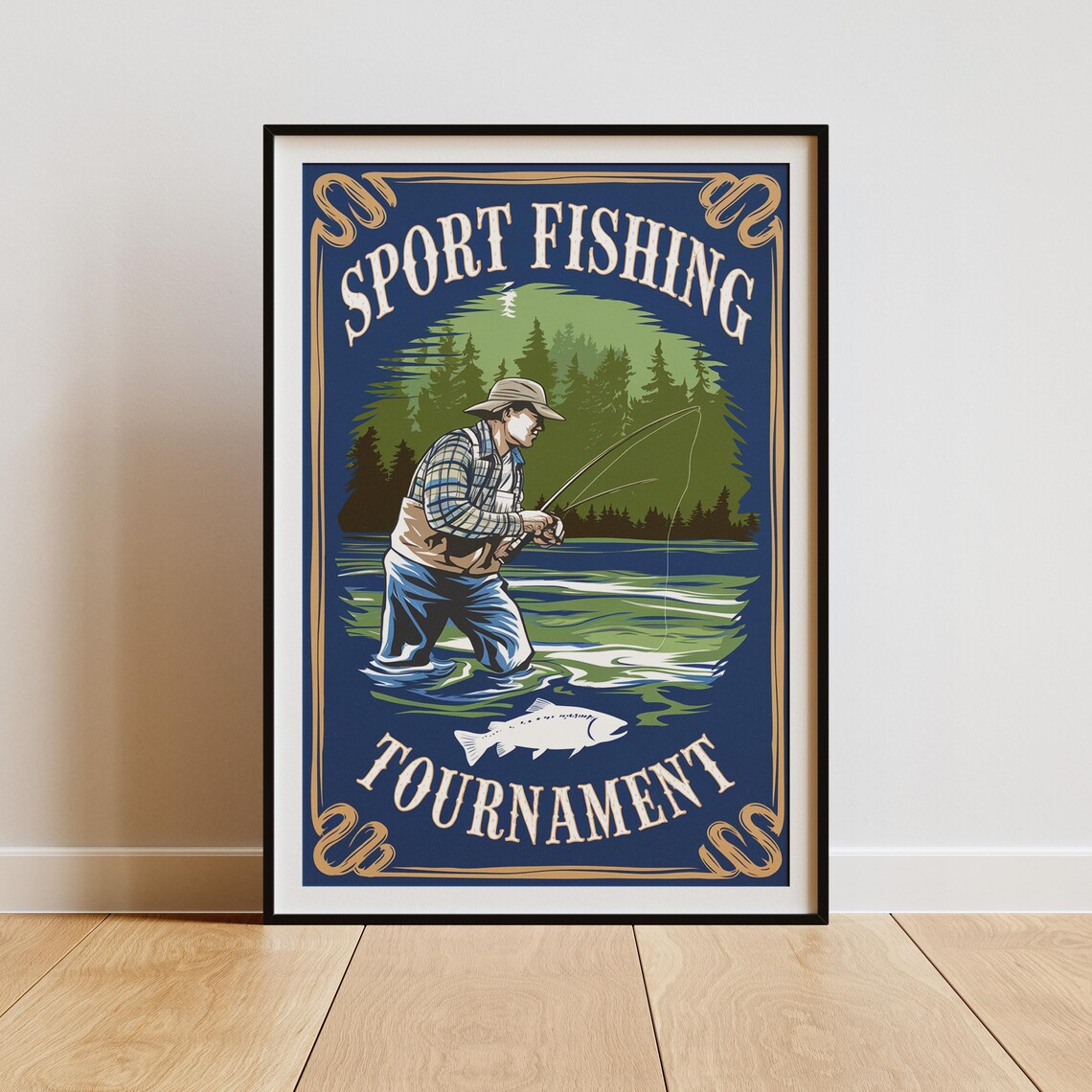 Vintage Fisherman Fishing Poster, Cabin Lake House Decor - Image 2