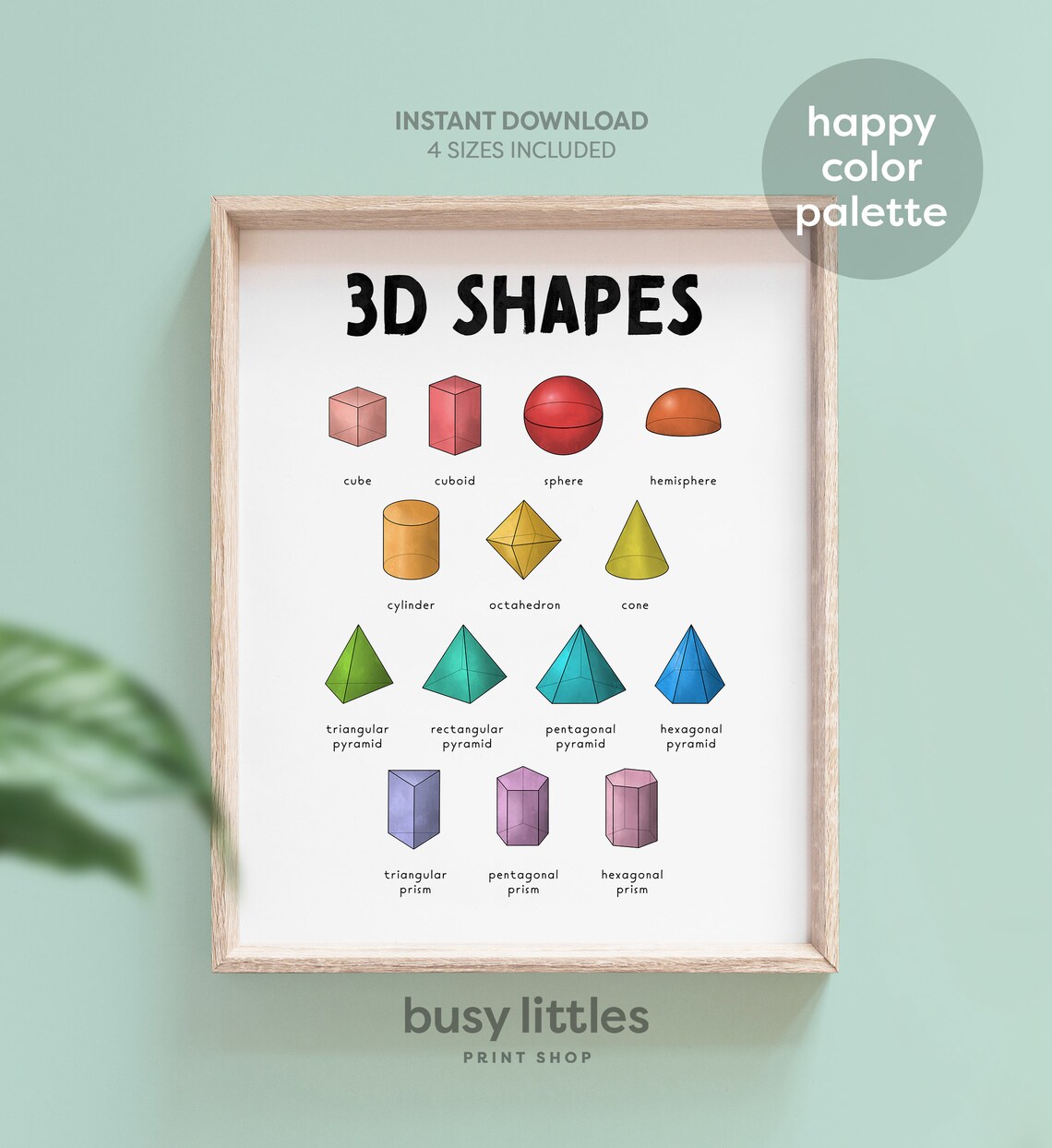Rainbow 3D Shapes Poster, Classroom Teacher Decor