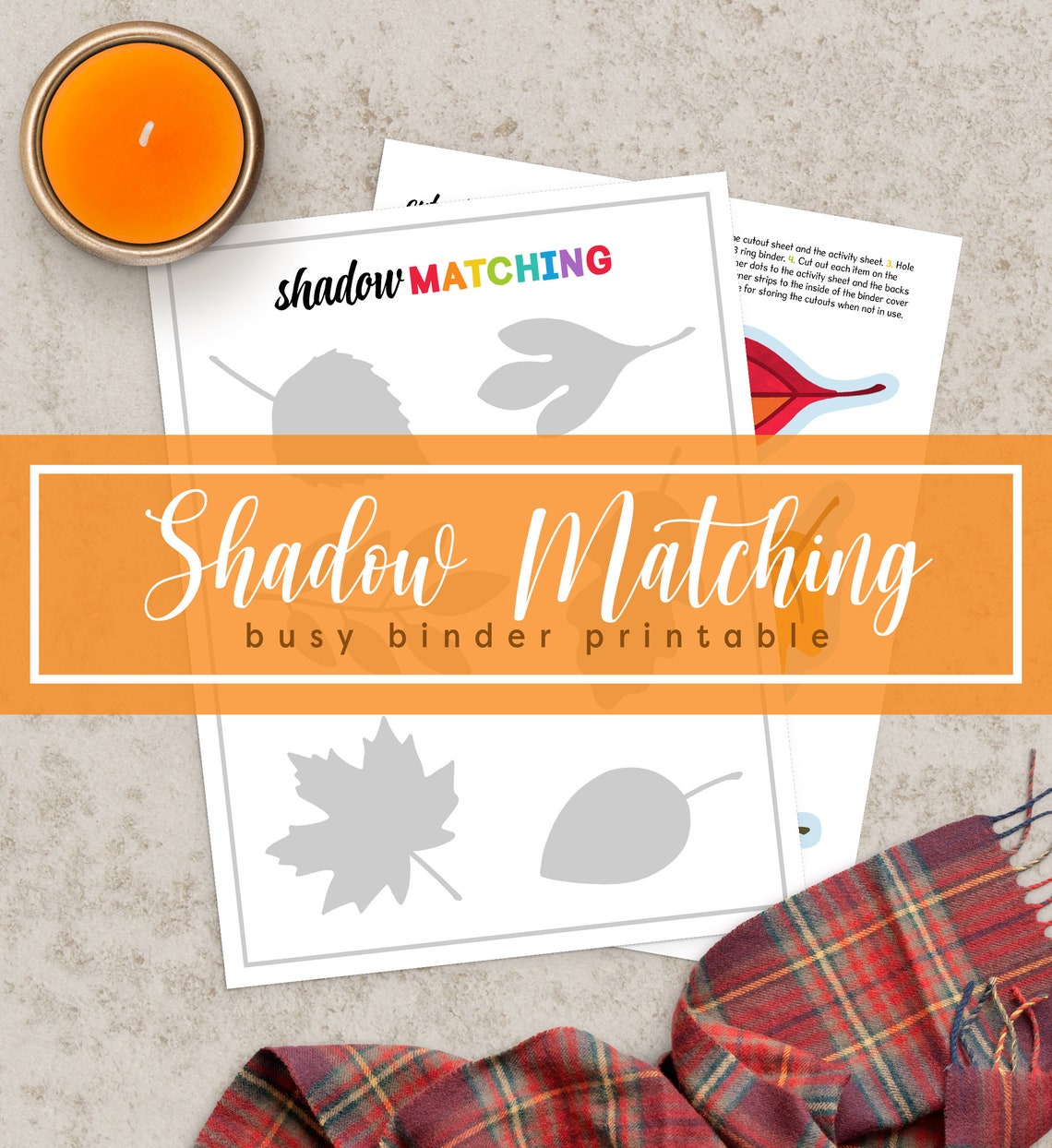 Shadow Matching Fall Leaf Shapes Busy Binder Kids Activity Poster