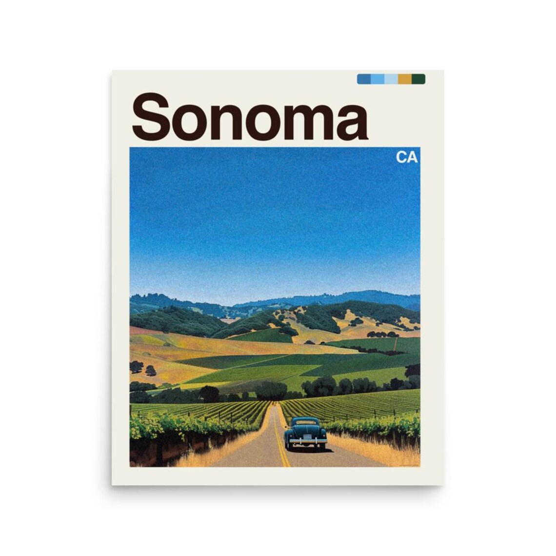 Sonoma California Vineyard Road Classic Car Wine Country Travel Poster