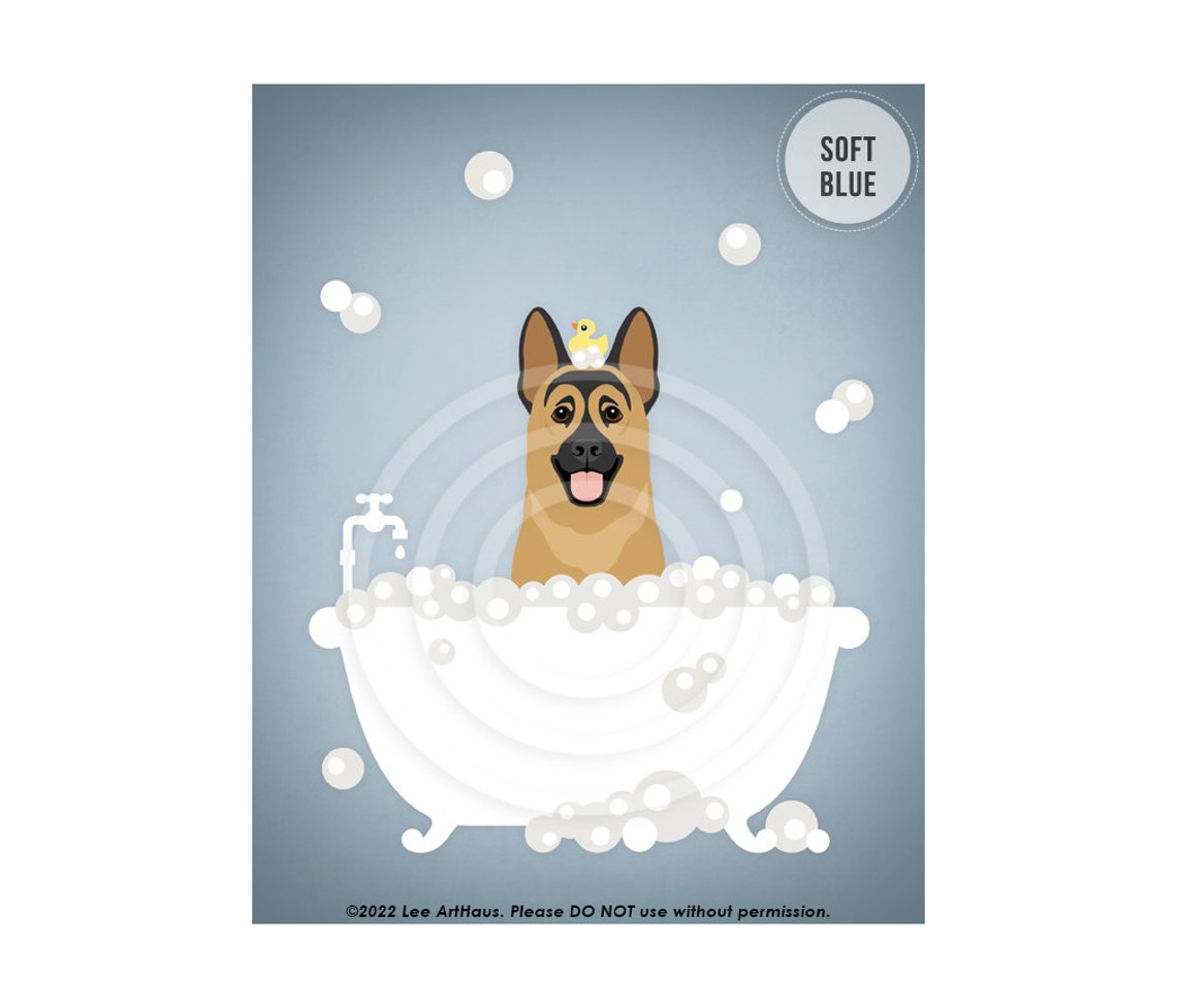 German Shepherd Bubble Bath Bathtub Rubber Duck Cute Dog Art Poster - Image 2