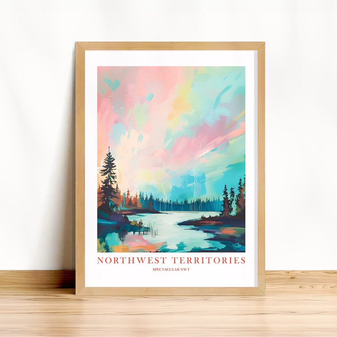 Northwest Territories Northern Lights Pastel Lake Art Poster