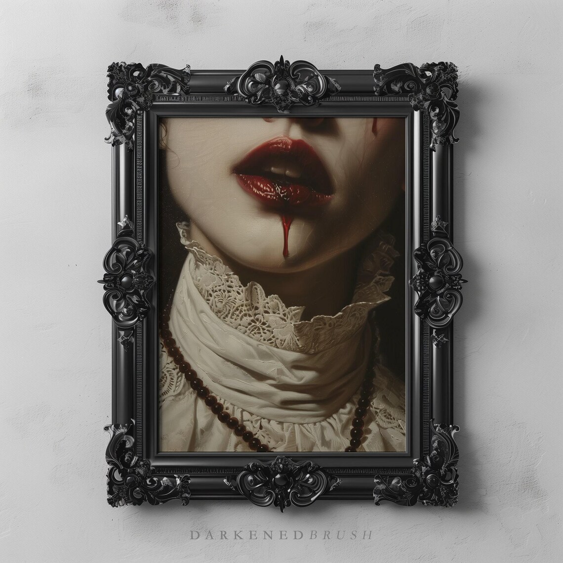 Vampire Woman Bloody Lips Dark Gothic Horror Oil Painting Wall Art