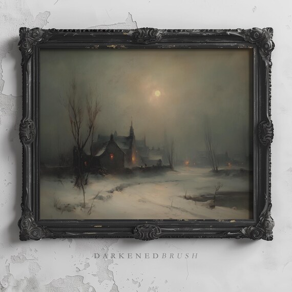 Gothic Church Beside Icy River Under Moonlight Dark Winter Night Poster
