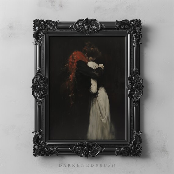Dark Lovers Art Gothic Love Couple Academia Decor Moody Wall Poster Print Romantic Romance Oil Painting