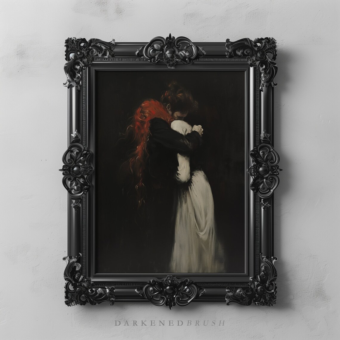 Embracing Lovers Dark Romantic Gothic Oil Painting Art Poster