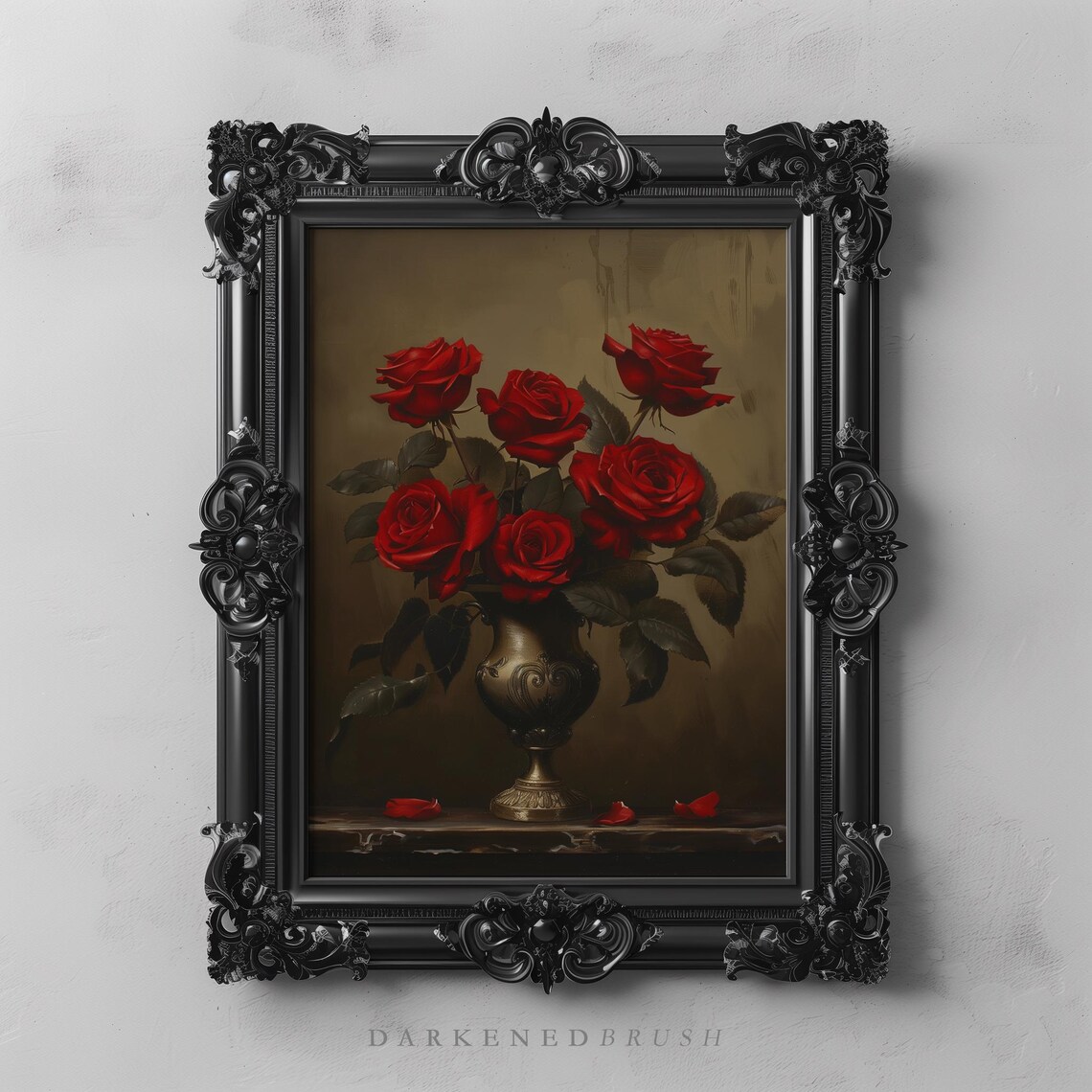 Red Rose Still Life Art Print, Vintage Floral Decor