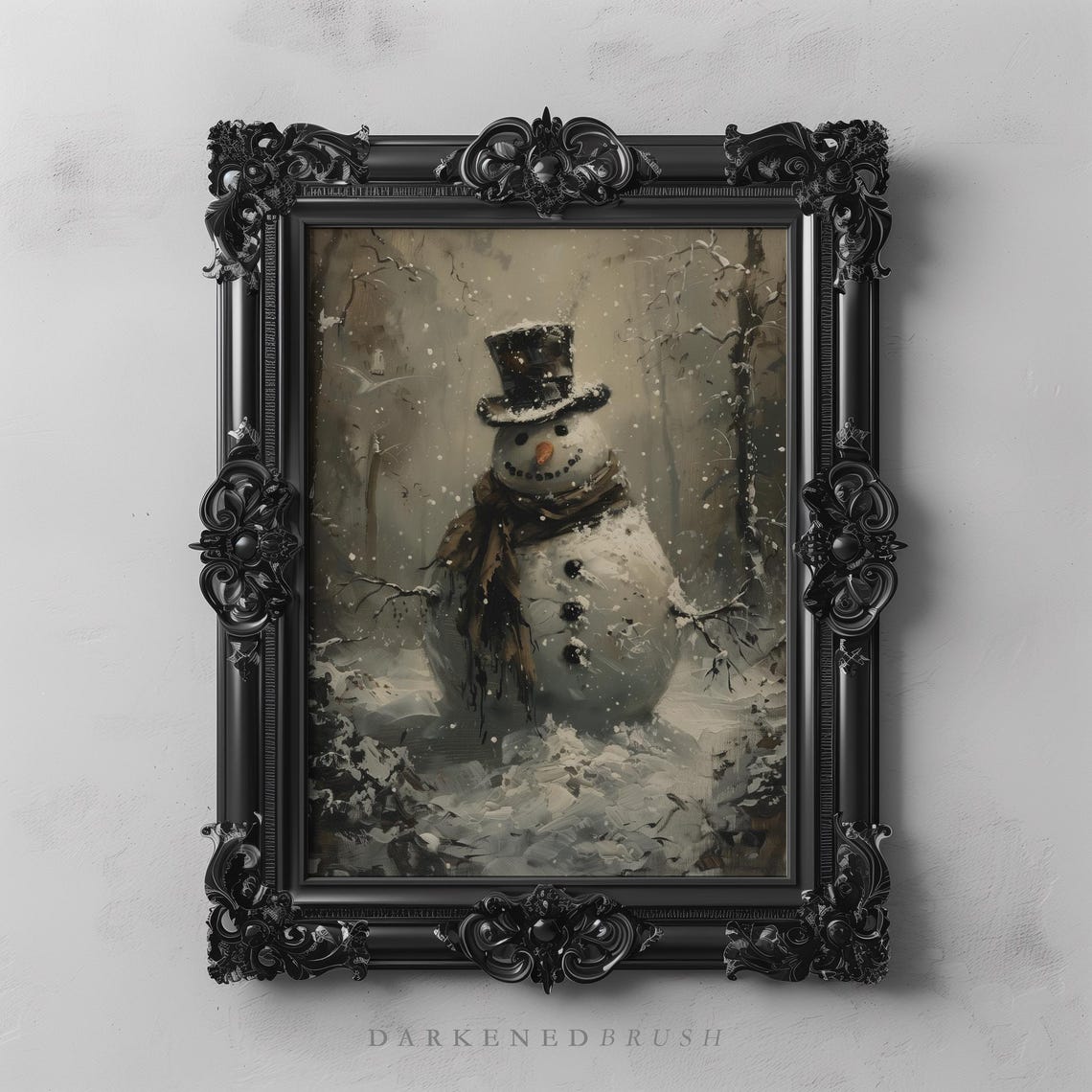 Vintage Snowman Top Hat Snowy Forest Moody Nostalgic Winter Poster