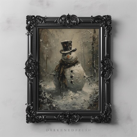 Vintage Snowman Top Hat Snowy Forest Moody Nostalgic Winter Poster