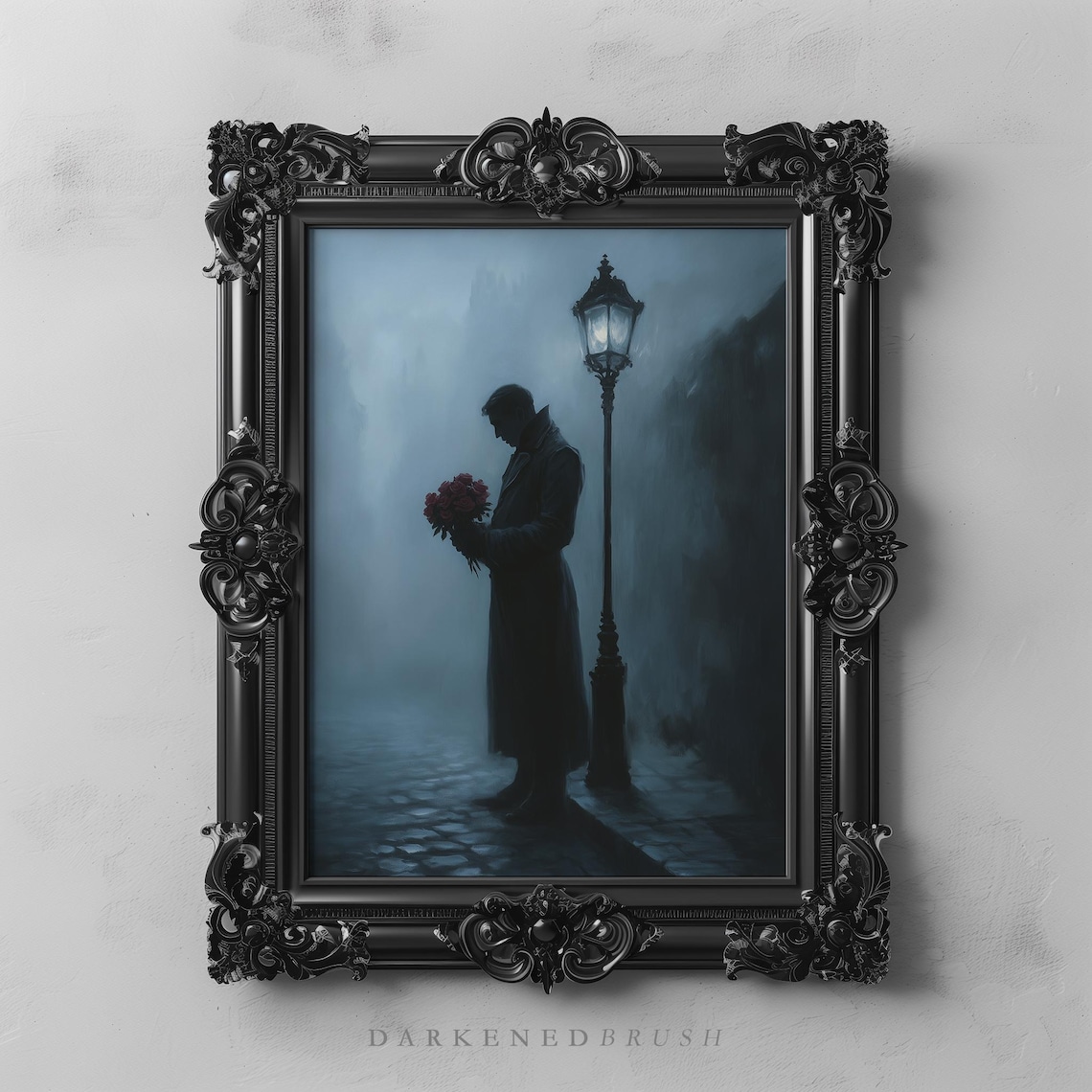 Romantic Gothic Man Silhouette With Roses Art Print
