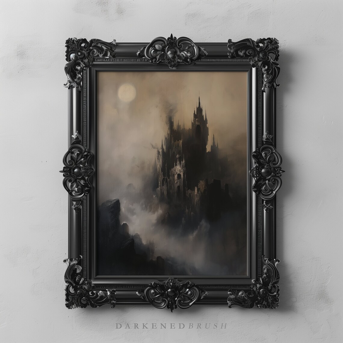 Full Moon Gothic Fortress Castle, Moody Victorian Art Print