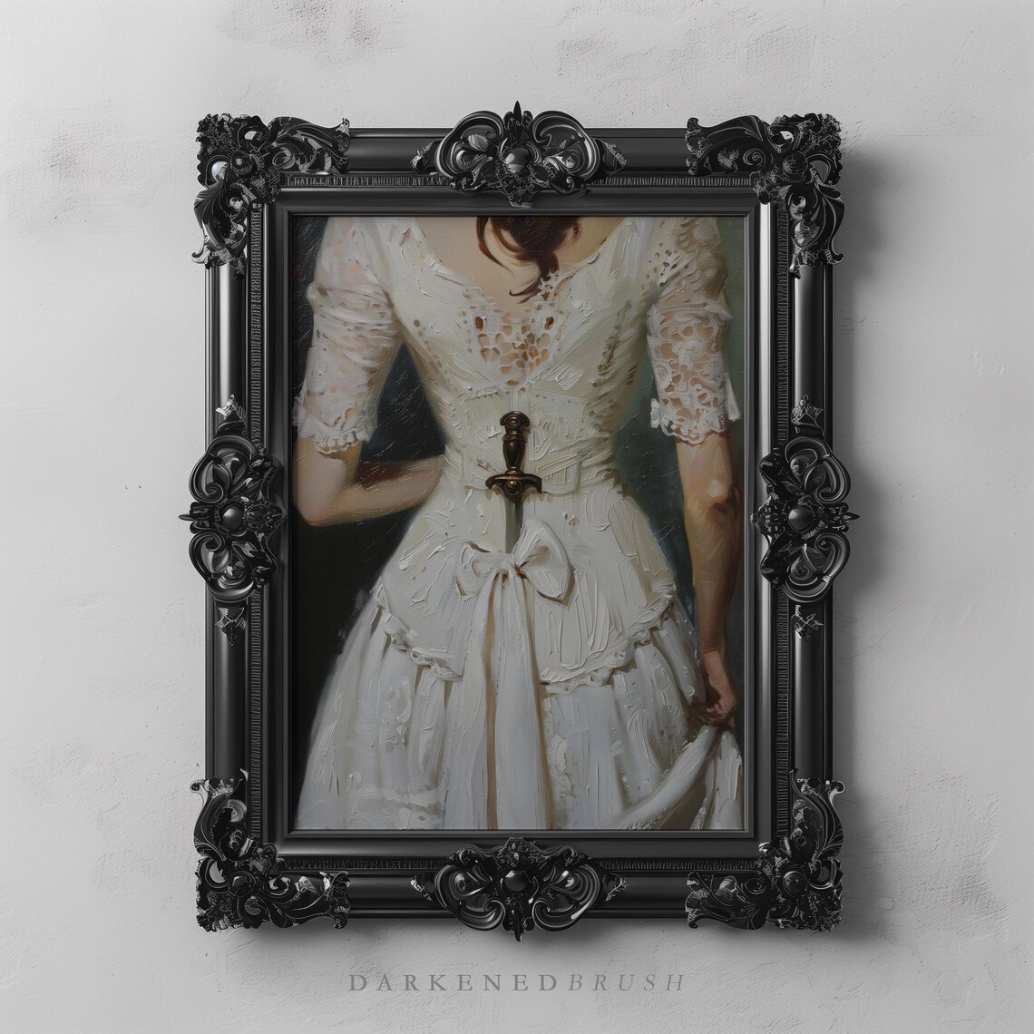 Victorian Woman Dagger Sword, Dark Moody Art Print