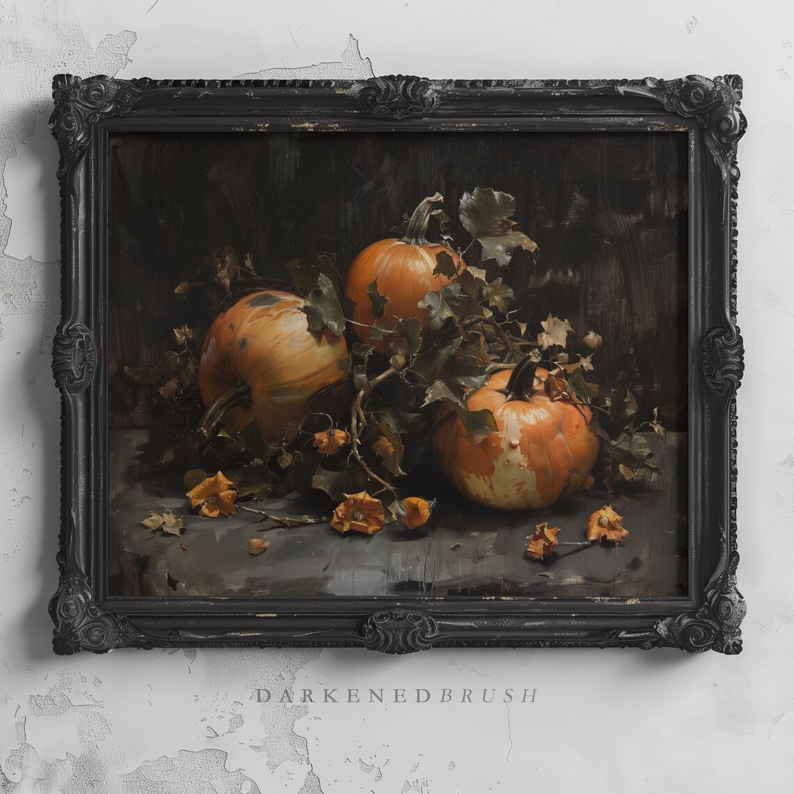 Rustic Autumn Pumpkin Art Print, Vintage Halloween