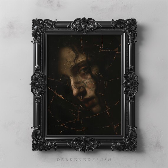 Dark Gothic Victorian Portrait Moody Wall Art Classic Textured Renaissance Painting Academia Baroque Home Decor