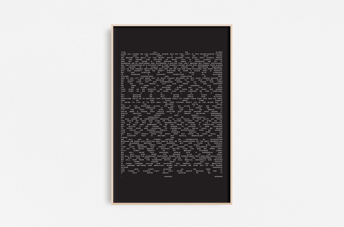 The Hill We Climb Amanda Gorman Poem Black Typography Poster