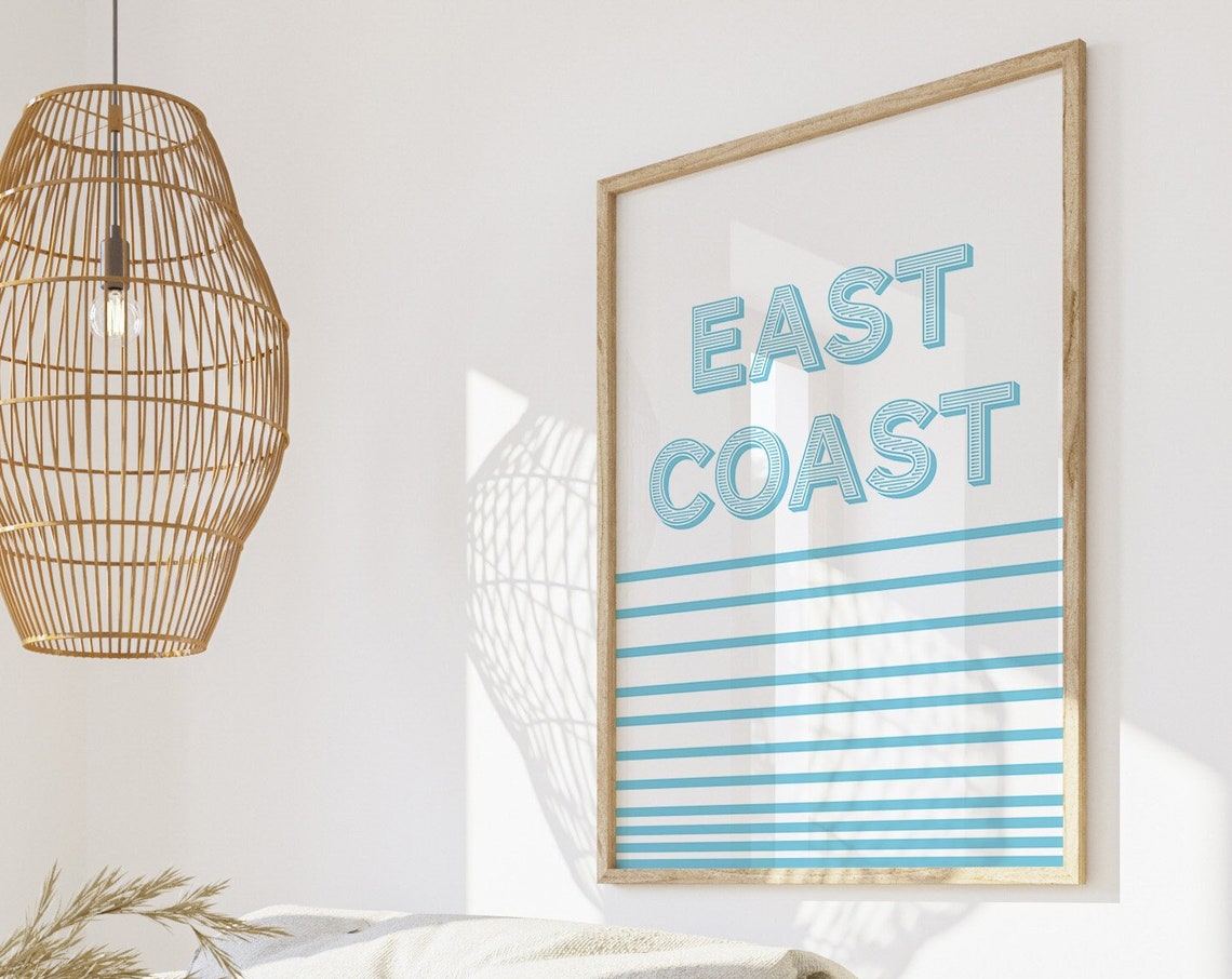 East Coast Light Blue Stripes White Modern Coastal Minimal Poster