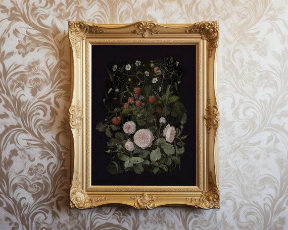 Dark Academia Print Vintage Botanical Oil Painting Dark Cottagecore Decor Art Moody Floral Wall Art