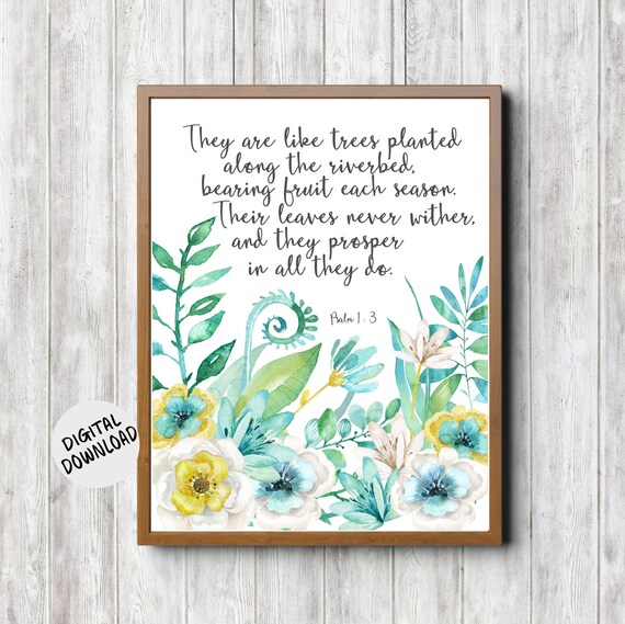 Psalm 1:3 Bible Verse Poster Trees Planted Botanical Wall Artwork