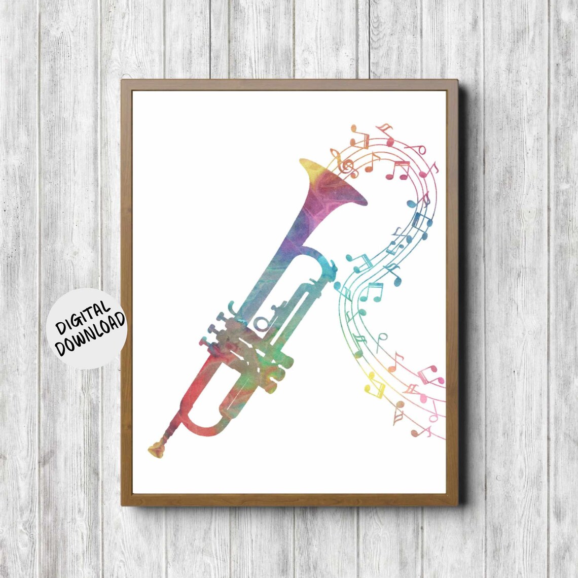 Watercolor Trumpet Music Notes Art Print, Music Decor