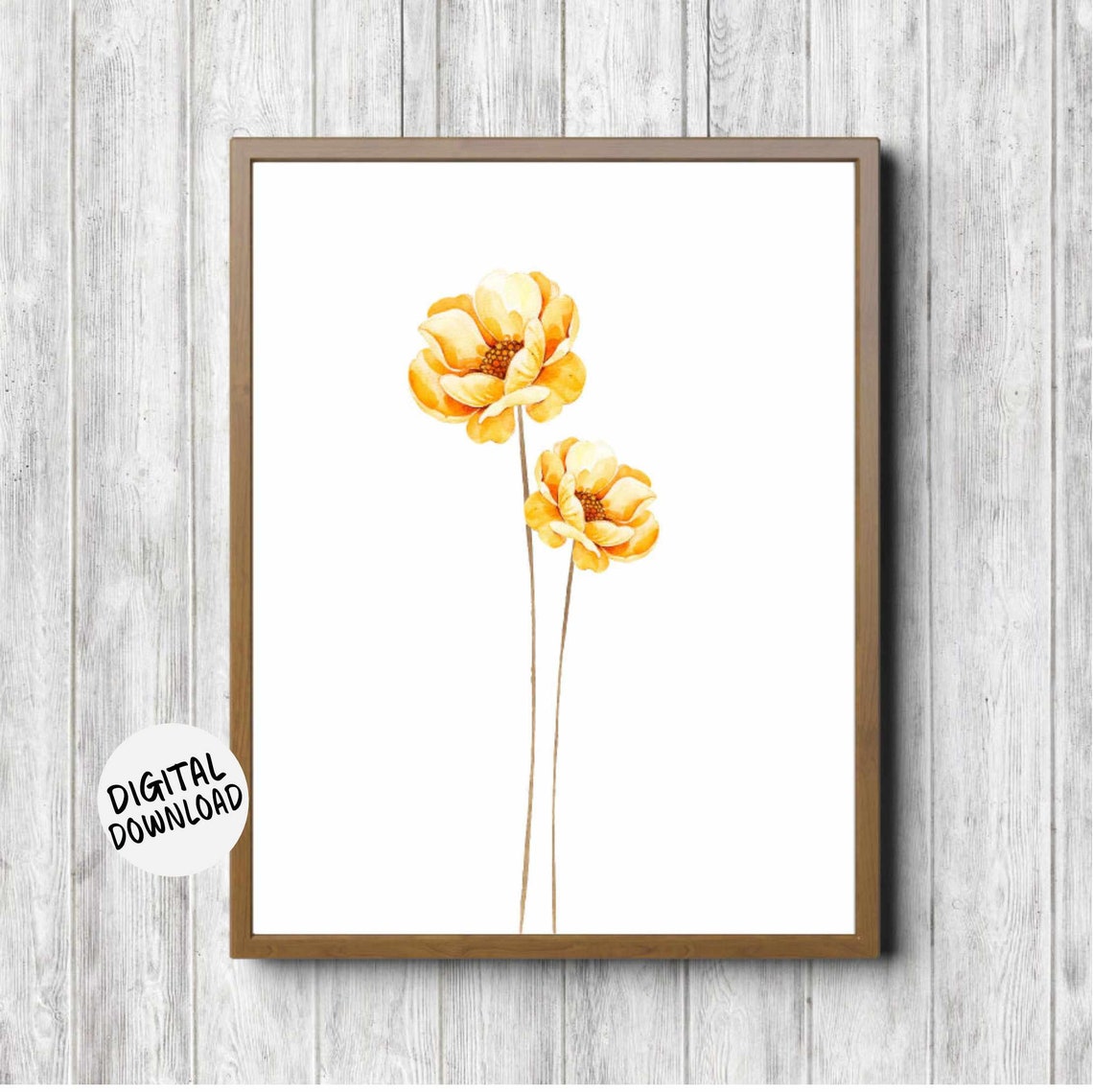 Minimalist Yellow Watercolor Flower Pair Botanical Art Poster