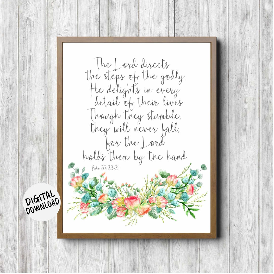 Psalm 37 23 24 The Lord Directs Floral Watercolor Scripture Poster
