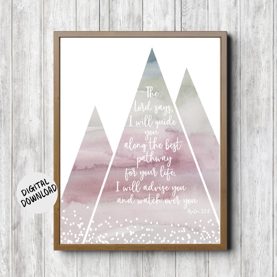 Psalm 32 8 Scripture Girl Nursery Office Wall Art I Will Guide You Bible Verse Print Watercolor Abstract Mountains