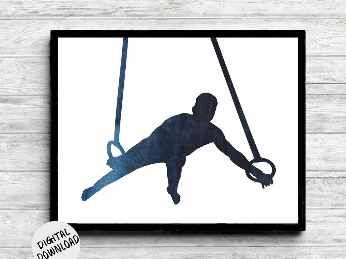 Mens Gymnastics Art Print, Male Gymnast On Still Rings
