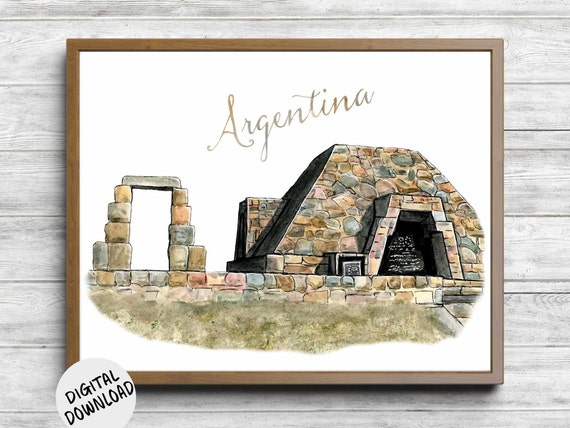 Argentina Poster Watercolor Argentinian Landmark Museum Wall Art Pucara De Tilcara Travel Decor A2 16x20 11 X 14 8 X 10