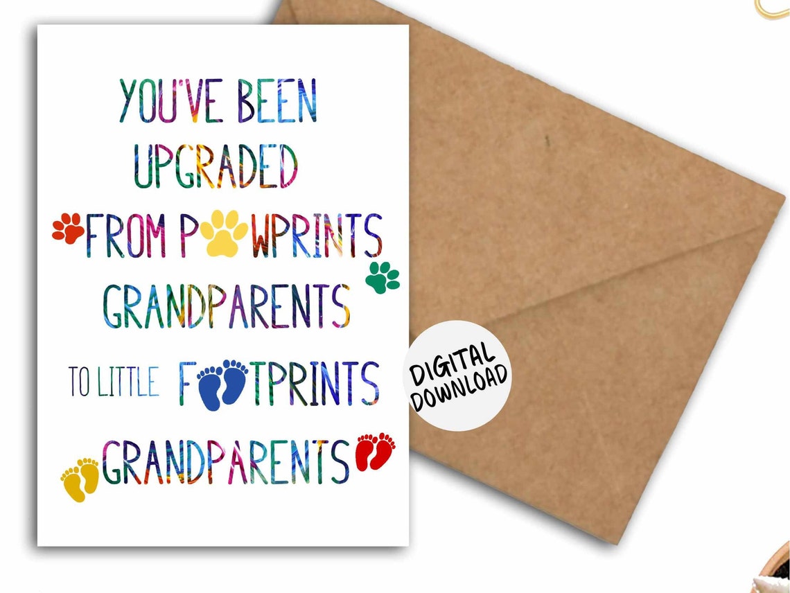 Grandparents Pregnancy Announcement Paw Prints to Footprints Poster