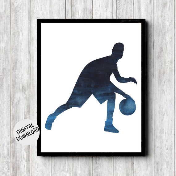 Basketball Player Silhouette Wall Art Sports Gift For Boyfriend Men Boys Teen Sports Poster