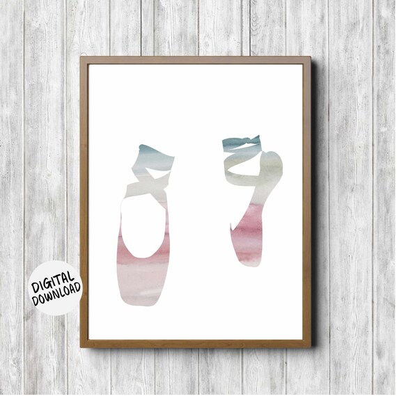 Pink Pointe Ballet Shoes Watercolor Dance Nursery Girls Room Wall Poster