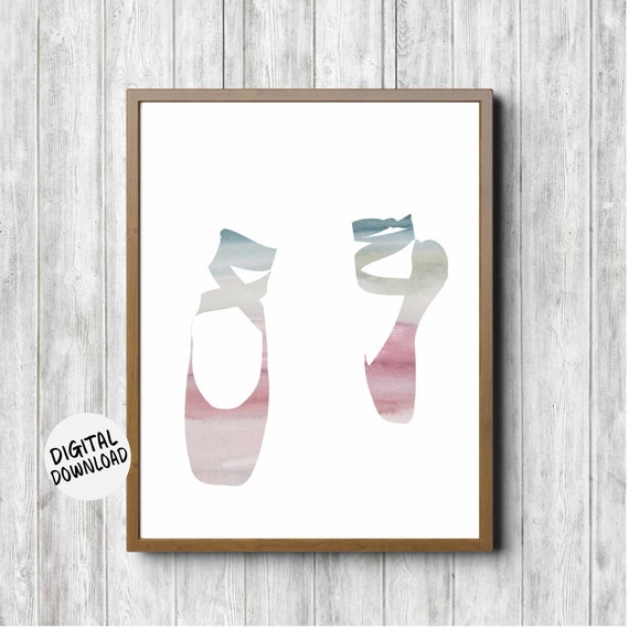 Pointe Shoes Watercolor Wall Art Ballet Nursery Girls Room Office Decor Ballet Slippers Poster