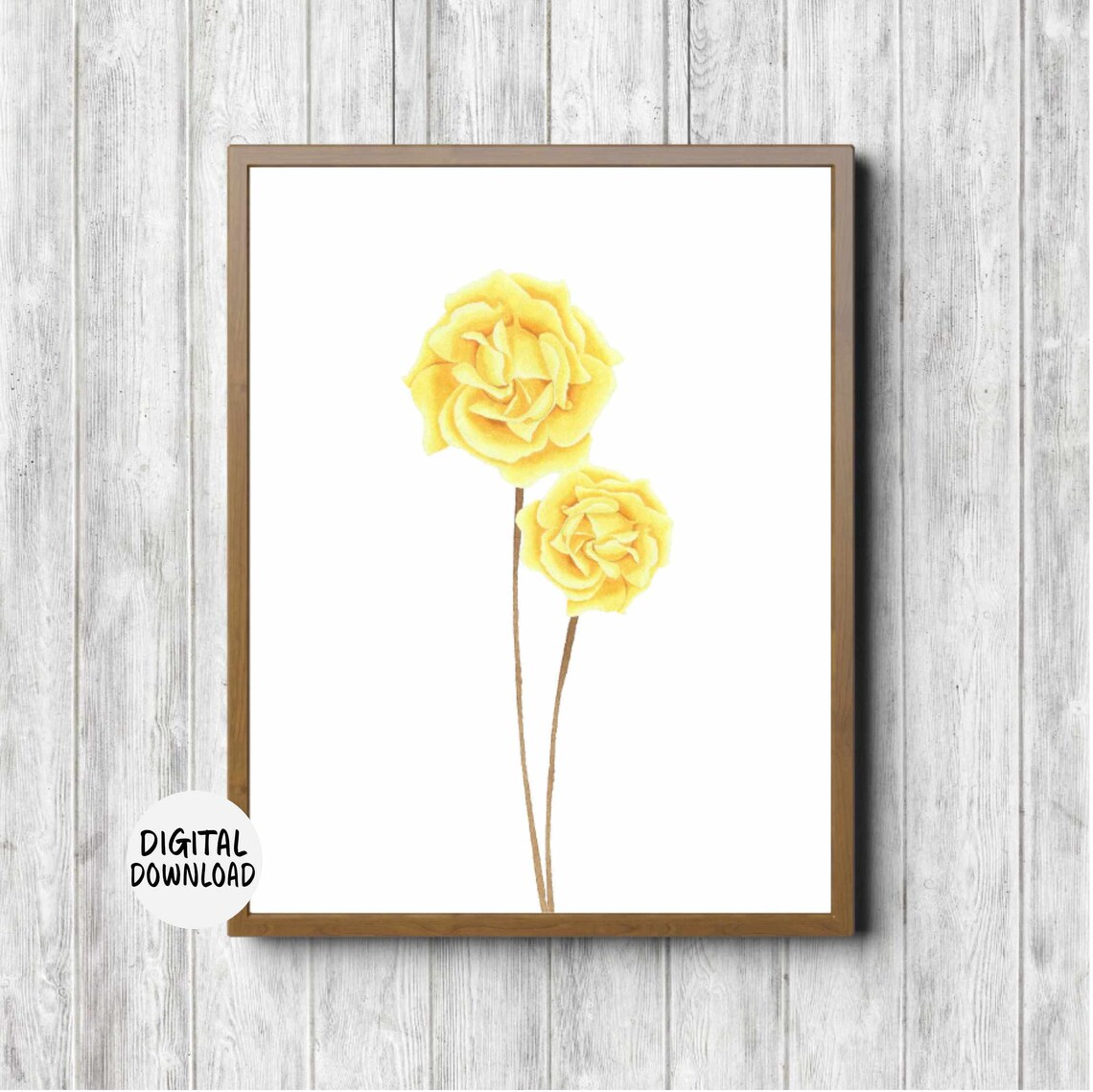 Yellow Rose Flowers Watercolor Simple Botanical Floral Blooms Print
