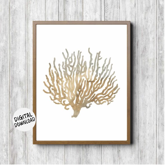 Rustic Earth Tone Watercolor Sea Coral Wall Art Sealife Bathroom Office Nursery Decor Ocean Plant