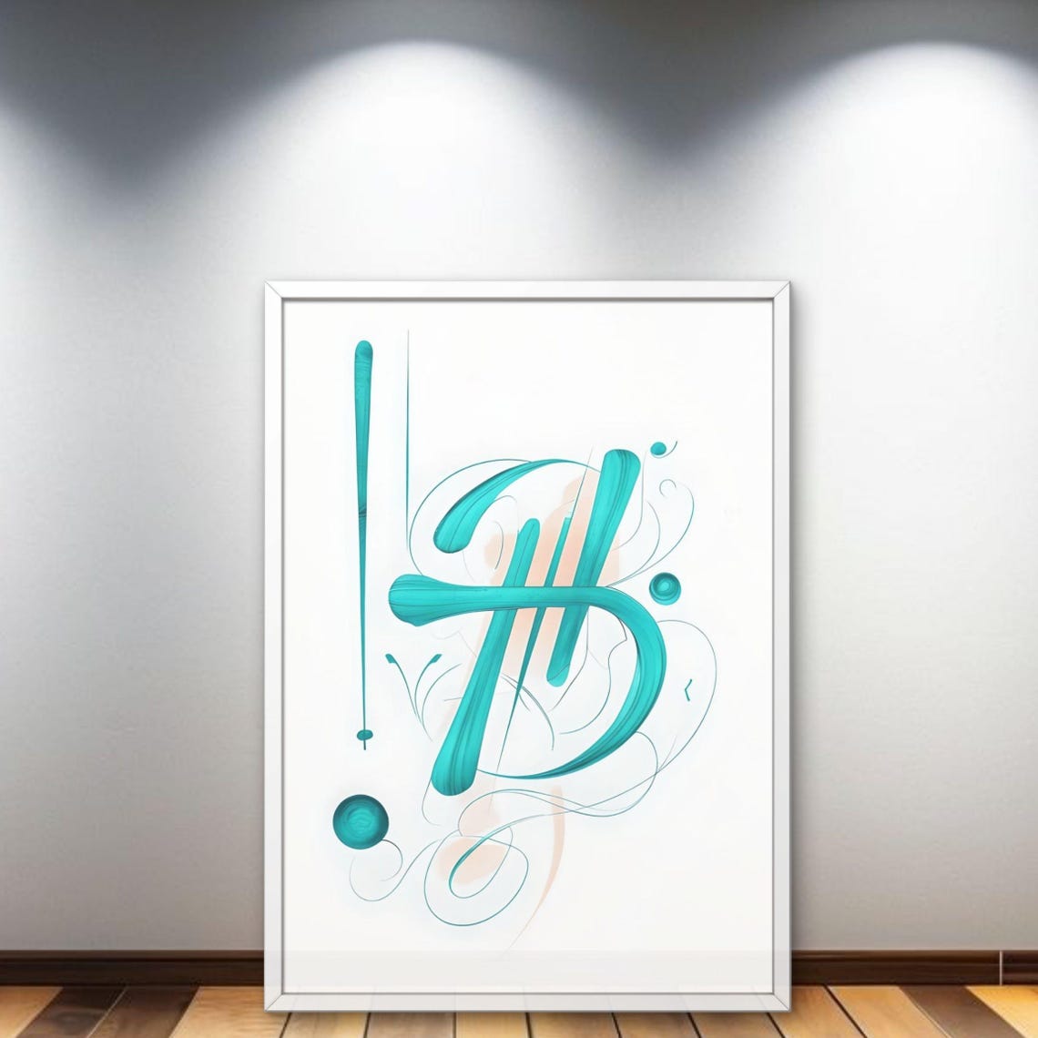 Teal Ink Brush Calligraphy Abstract Stroke Poster Minimalist White Art